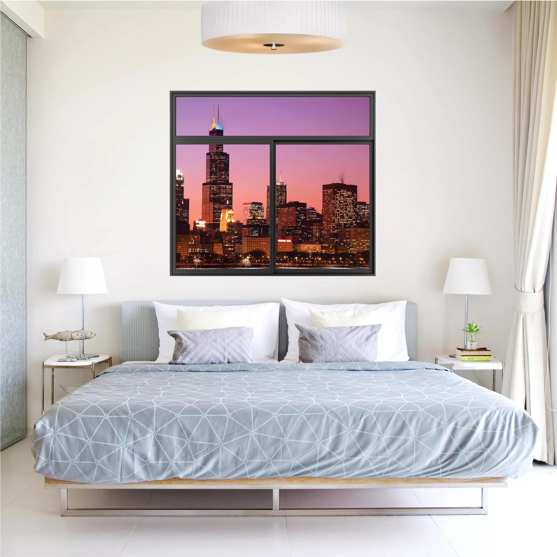 3D Wandtattoo Fenster Schwarz Chicago Skyline günstig online kaufen