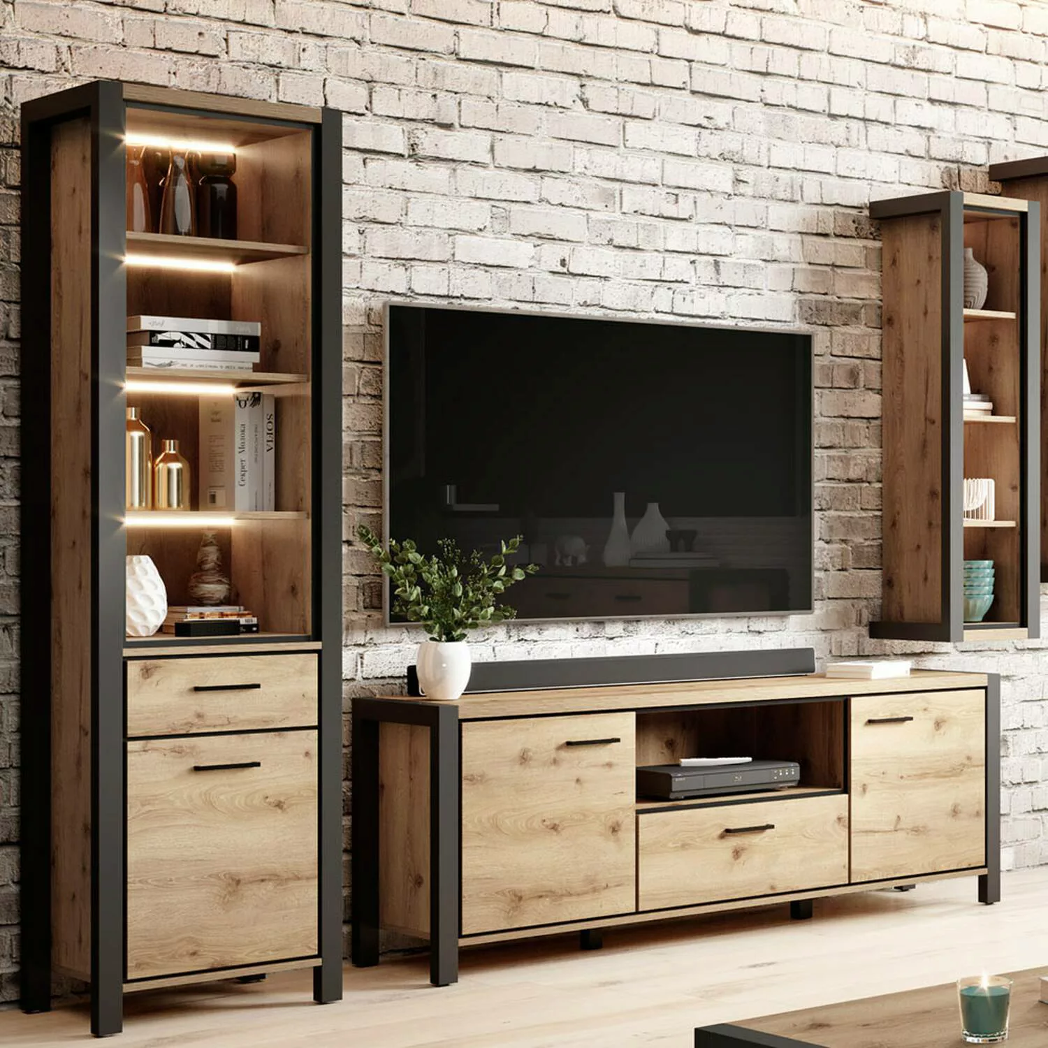 Modernes Wohnzimmer Komplett Set inkl. Couchtisch und Sideboard ACCRA-83 in günstig online kaufen