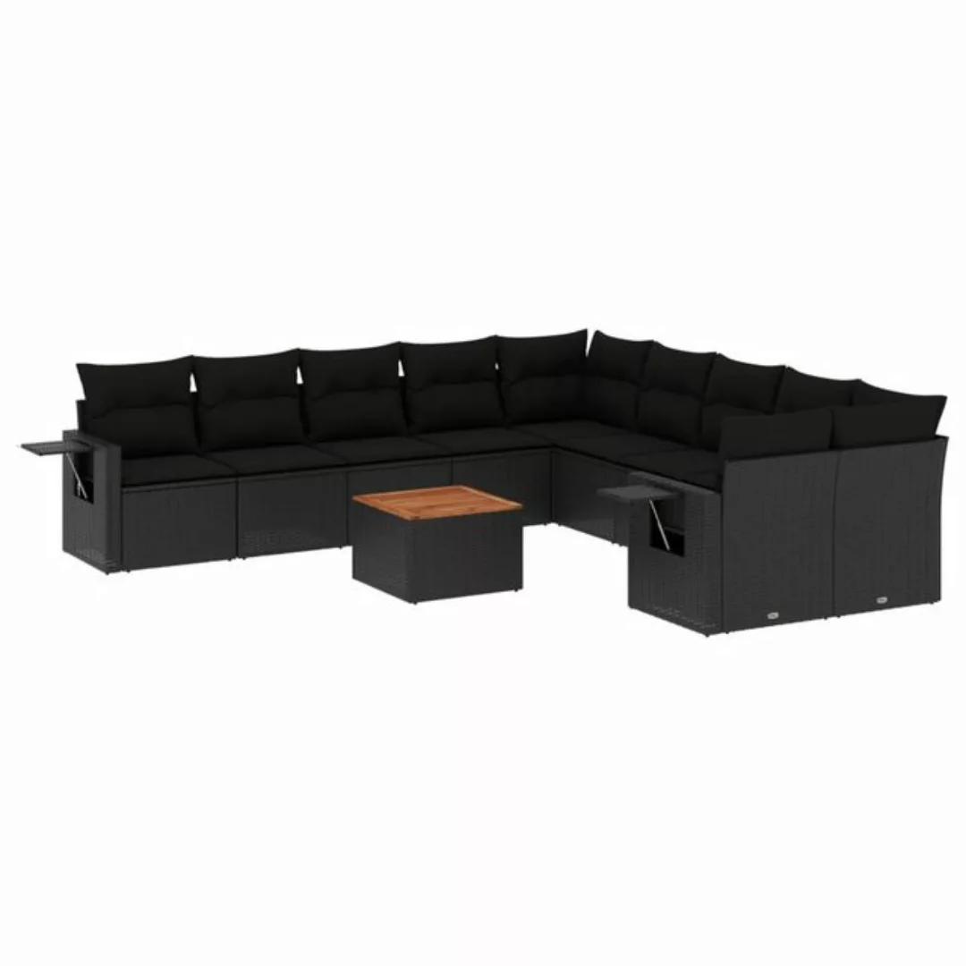 vidaXL Sofaelement 11-tlg. Garten-Sofagarnitur mit Kissen Schwarz Poly Ratt günstig online kaufen