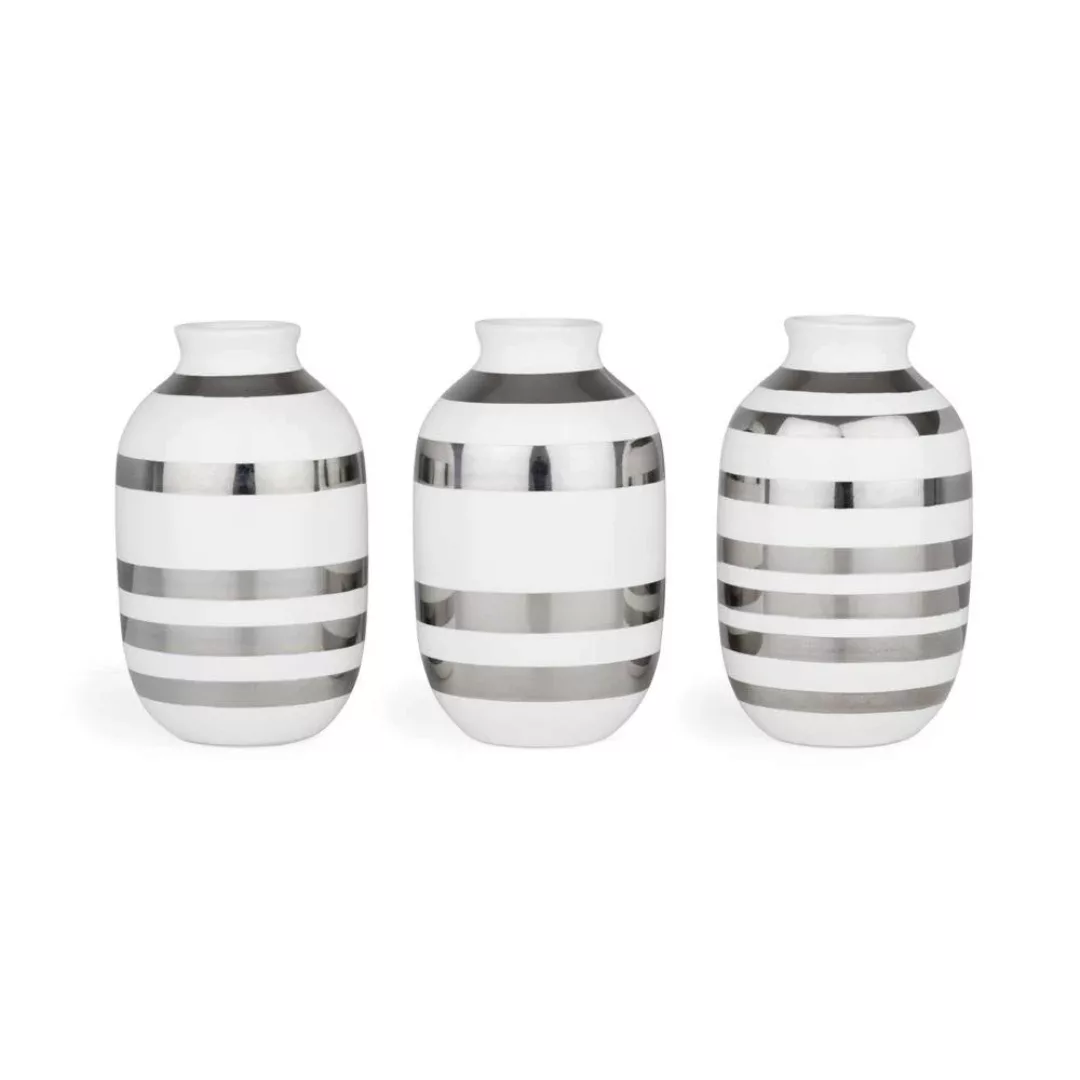 Kähler - Omaggio Vase 3er Set - silber/H 8cm / Ø 5cm/Jedes Stück ein Unikat günstig online kaufen