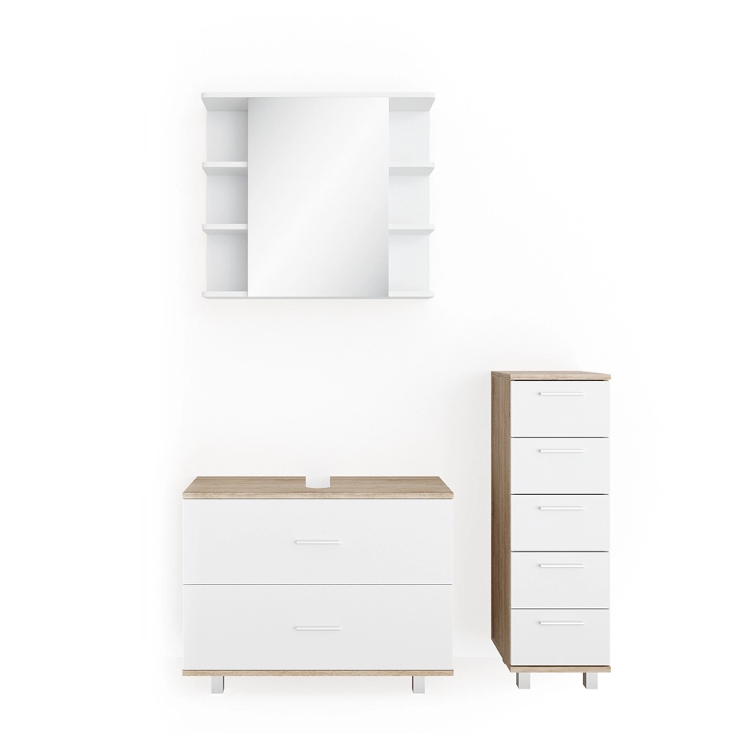 Vicco Badmöbel-Set Ilias Weiß/Sonoma 3 Teile mit Unterschrank 80 cm günstig online kaufen