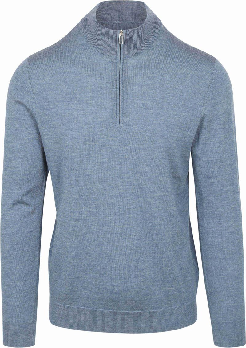 Profuomo Half Zip Pullover Merinowolle Melange Blau - Größe M günstig online kaufen