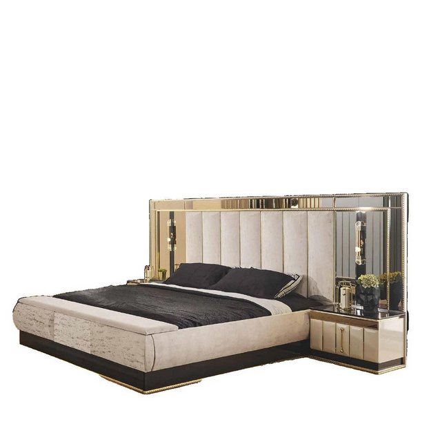 JVmoebel Bett Bett 2 Nachttisch Schlafzimm Luxus Designer Möbel Gold Hochgl günstig online kaufen