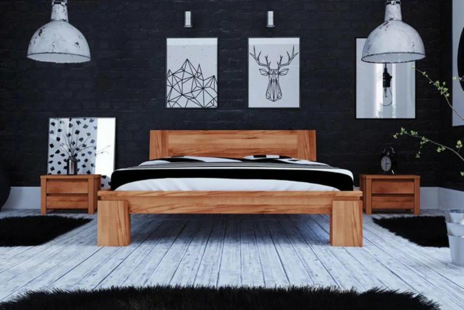Natur24 Einzelbett Bett Tinci 2 in 120x200cm Kernbuche massiv mit Holzkopft günstig online kaufen