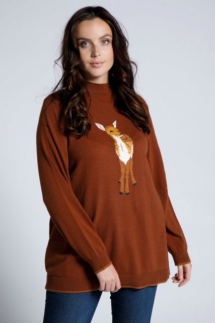 Ulla Popken Strickpullover Pullover Tiermotiv Stehkragen Langarm günstig online kaufen