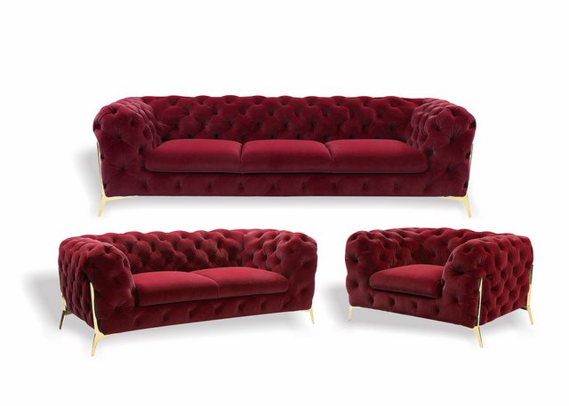 Xlmoebel Sofa Sofa-Garnitur im Designer Chesterfield-Stil mit Samtbezug, be günstig online kaufen