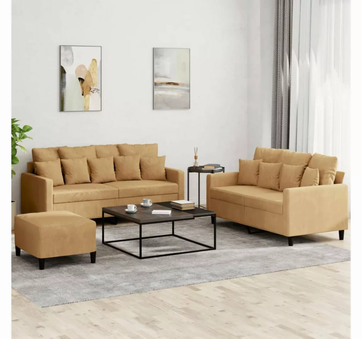 vidaXL Sofa Sofagarnitur Set mit Kissen Samt, 3-tlg., Braun günstig online kaufen