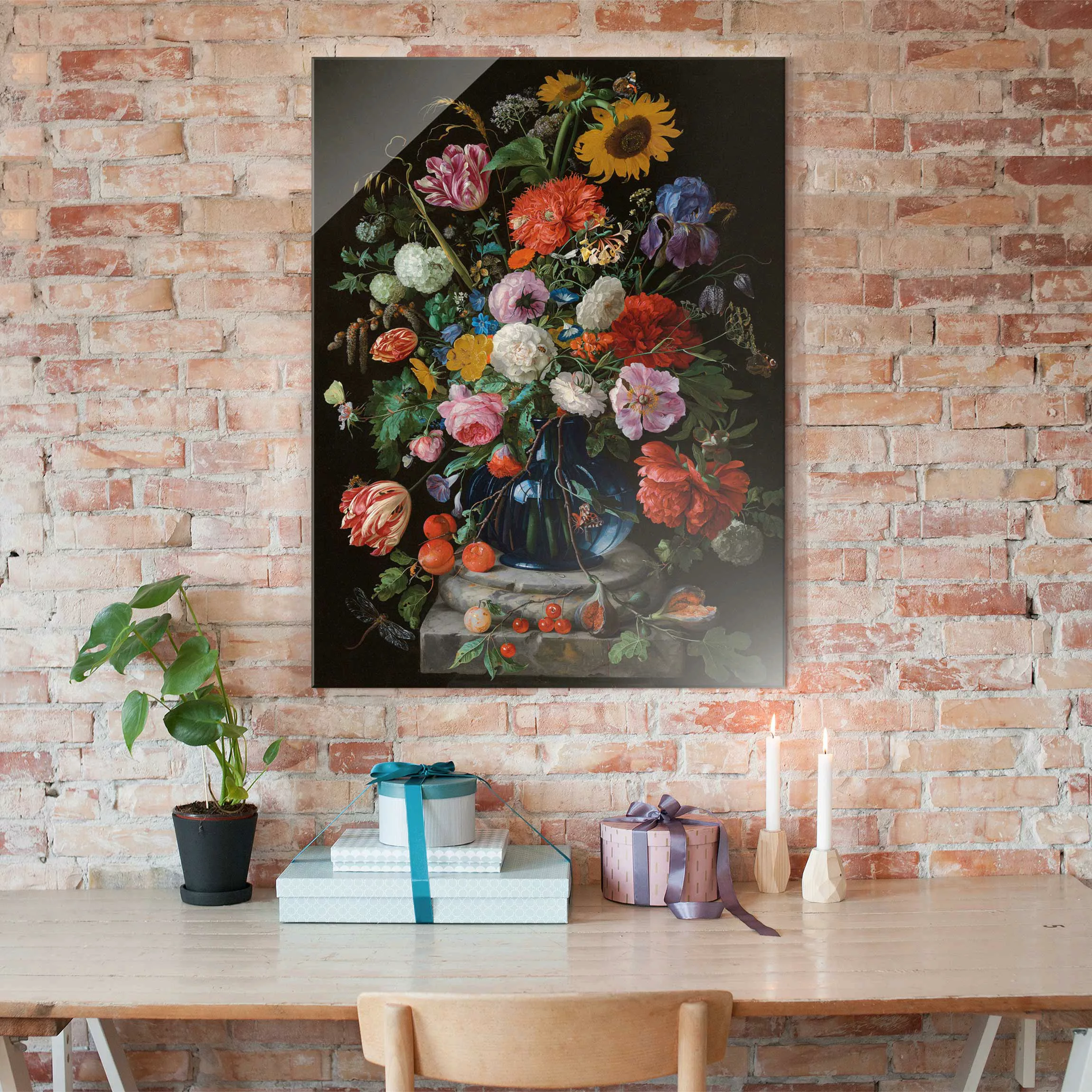 Glasbild Kunstdruck - Hochformat Jan Davidsz de Heem - Glasvase mit Blumen günstig online kaufen