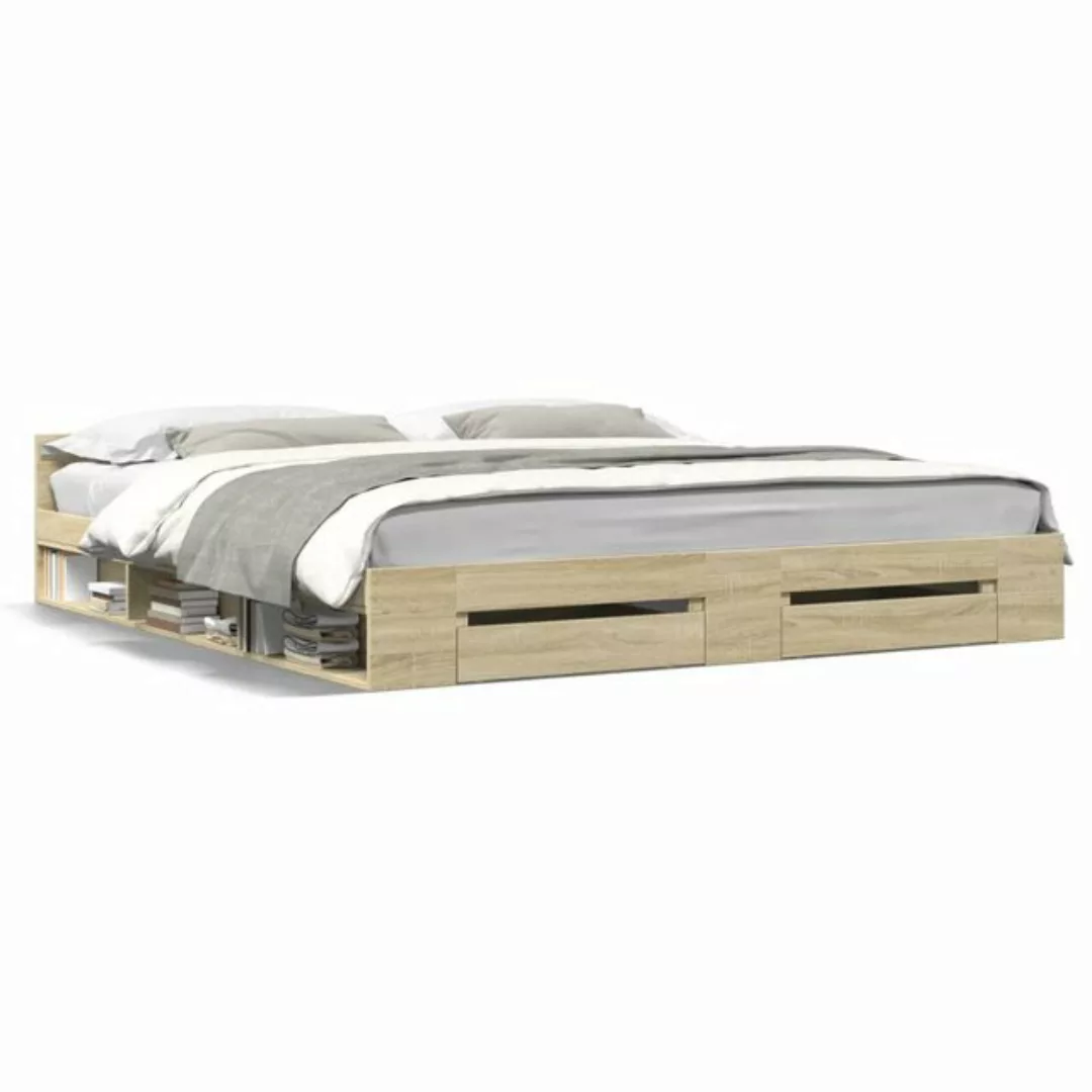 vidaXL Bett Bettgestell mit Schubladen Räuchereiche 180x200cm Holzwerkstoff günstig online kaufen