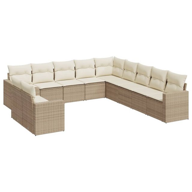 vidaXL Sofaelement 11-tlg. Garten-Sofagarnitur mit Kissen Beige Poly Rattan günstig online kaufen