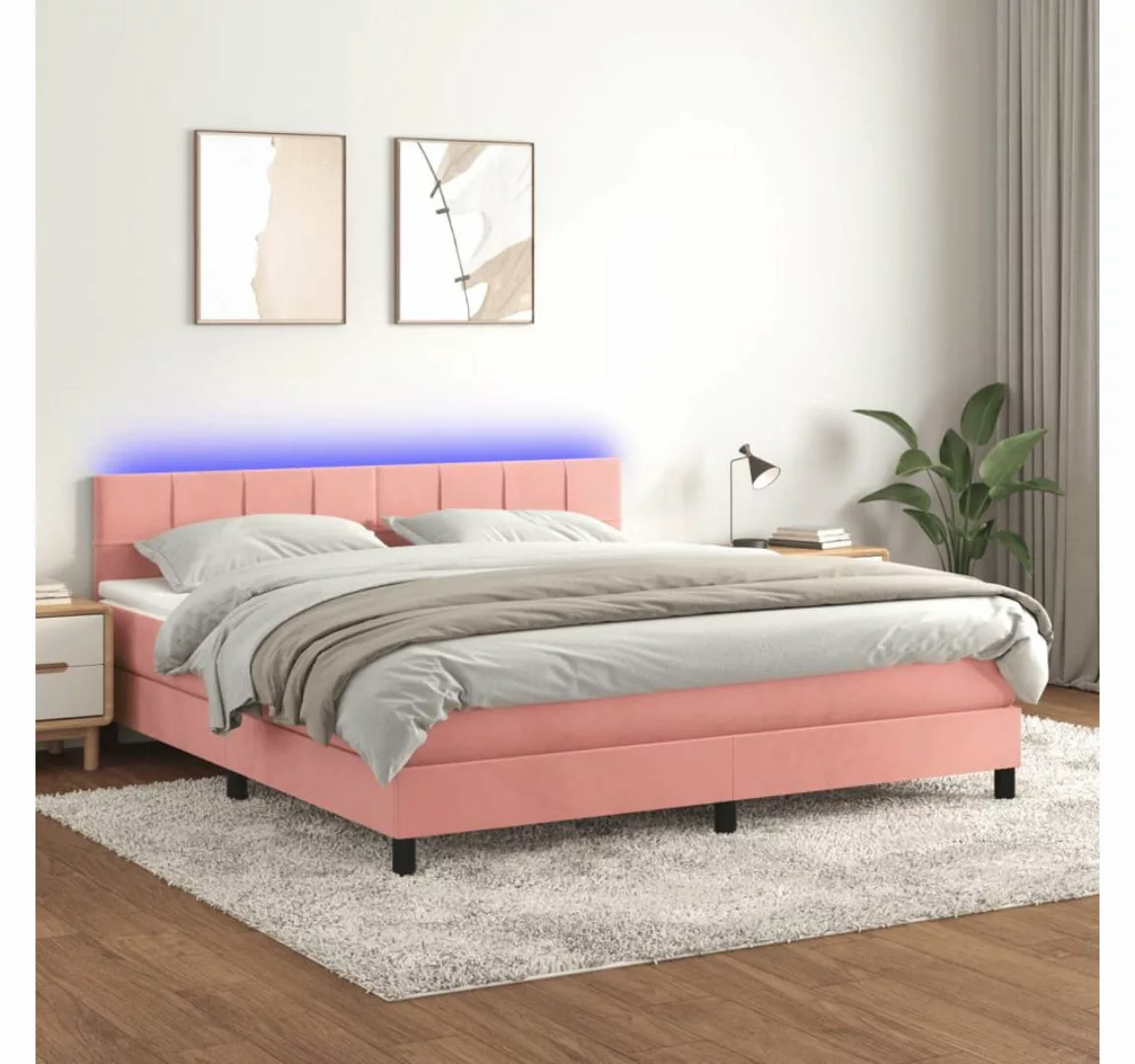 vidaXL Boxspringbett Boxspringbett mit Matratze LED Rosa 180x200 cm Samt Be günstig online kaufen