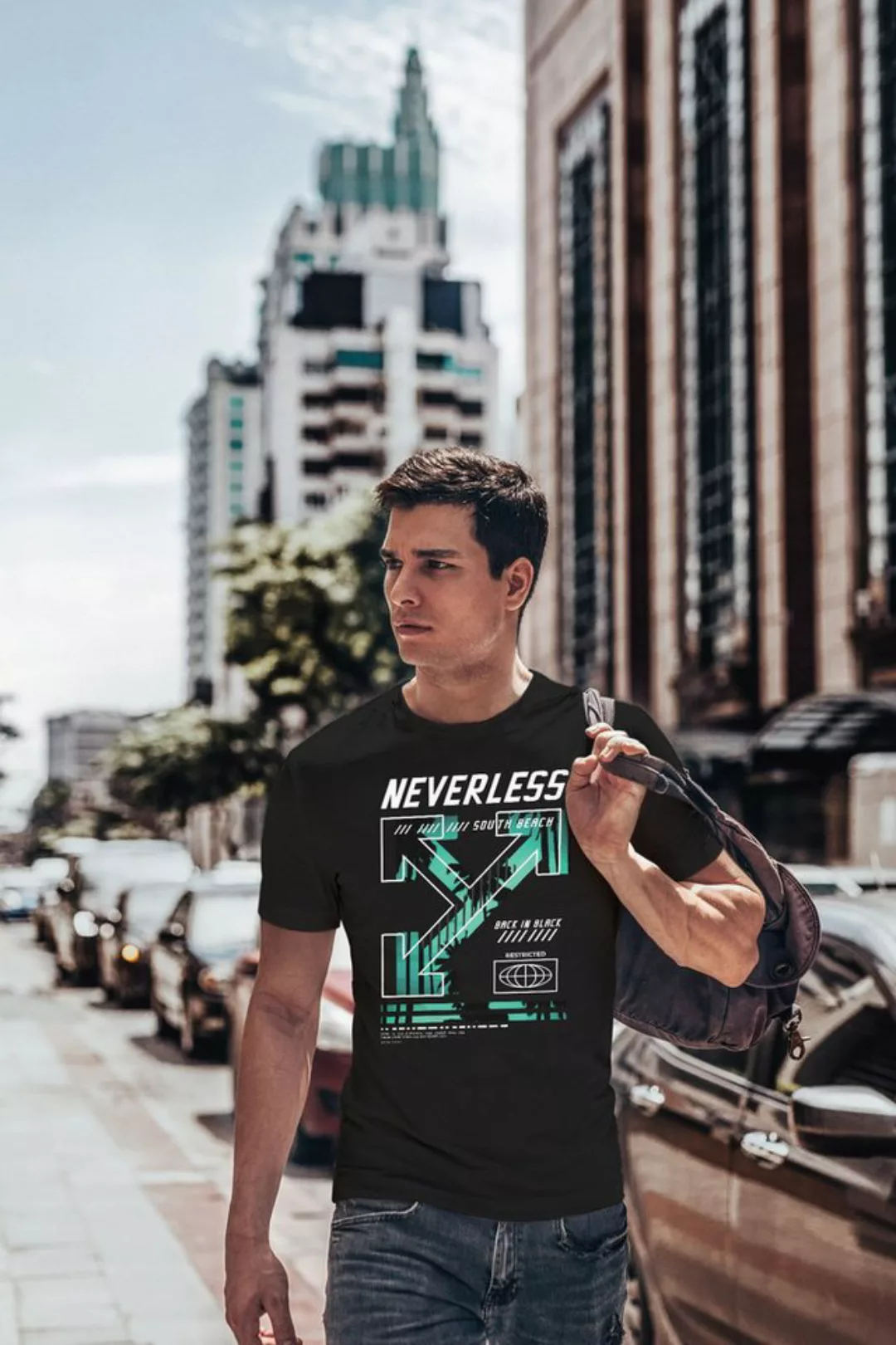 Neverless Print-Shirt Herren T-Shirt Text Print Aufdruck South Beach Techwe günstig online kaufen