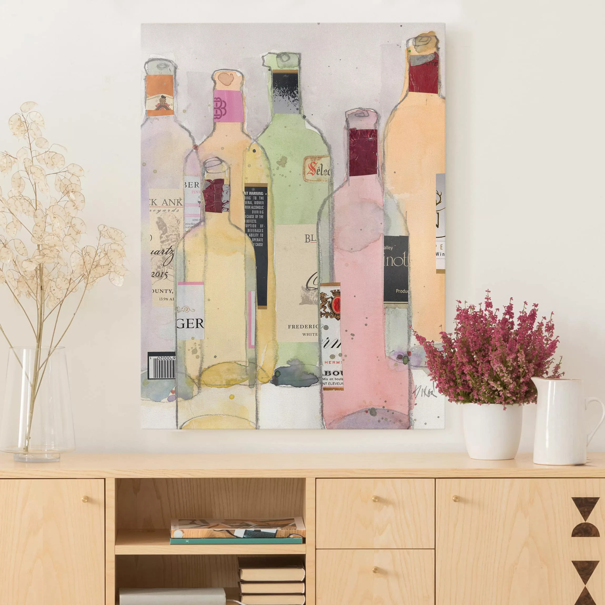 Leinwandbild Küche - Hochformat Weinflaschen in Wasserfarbe I günstig online kaufen