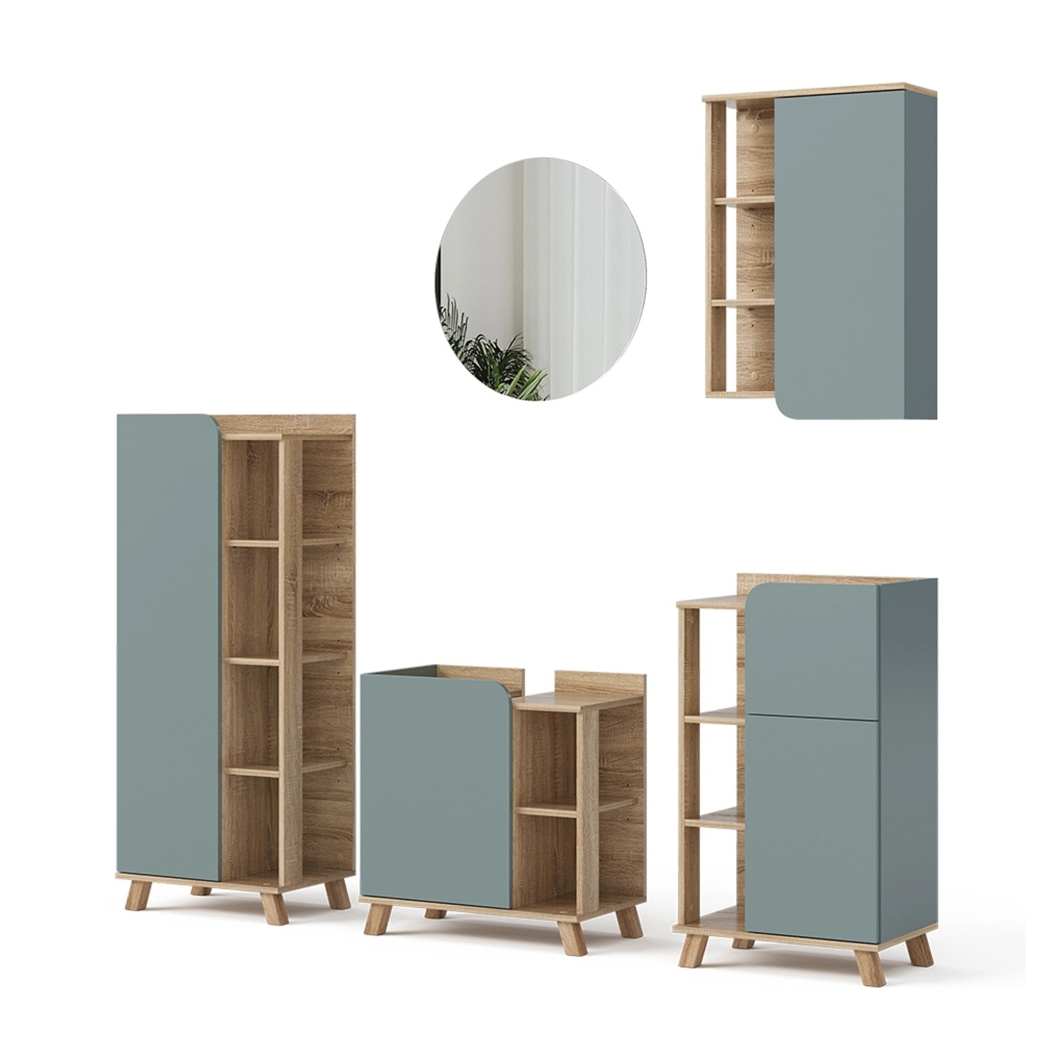 Vicco Badmöbel-Set Karen Sonoma/Blau-Grau 5 Teile günstig online kaufen