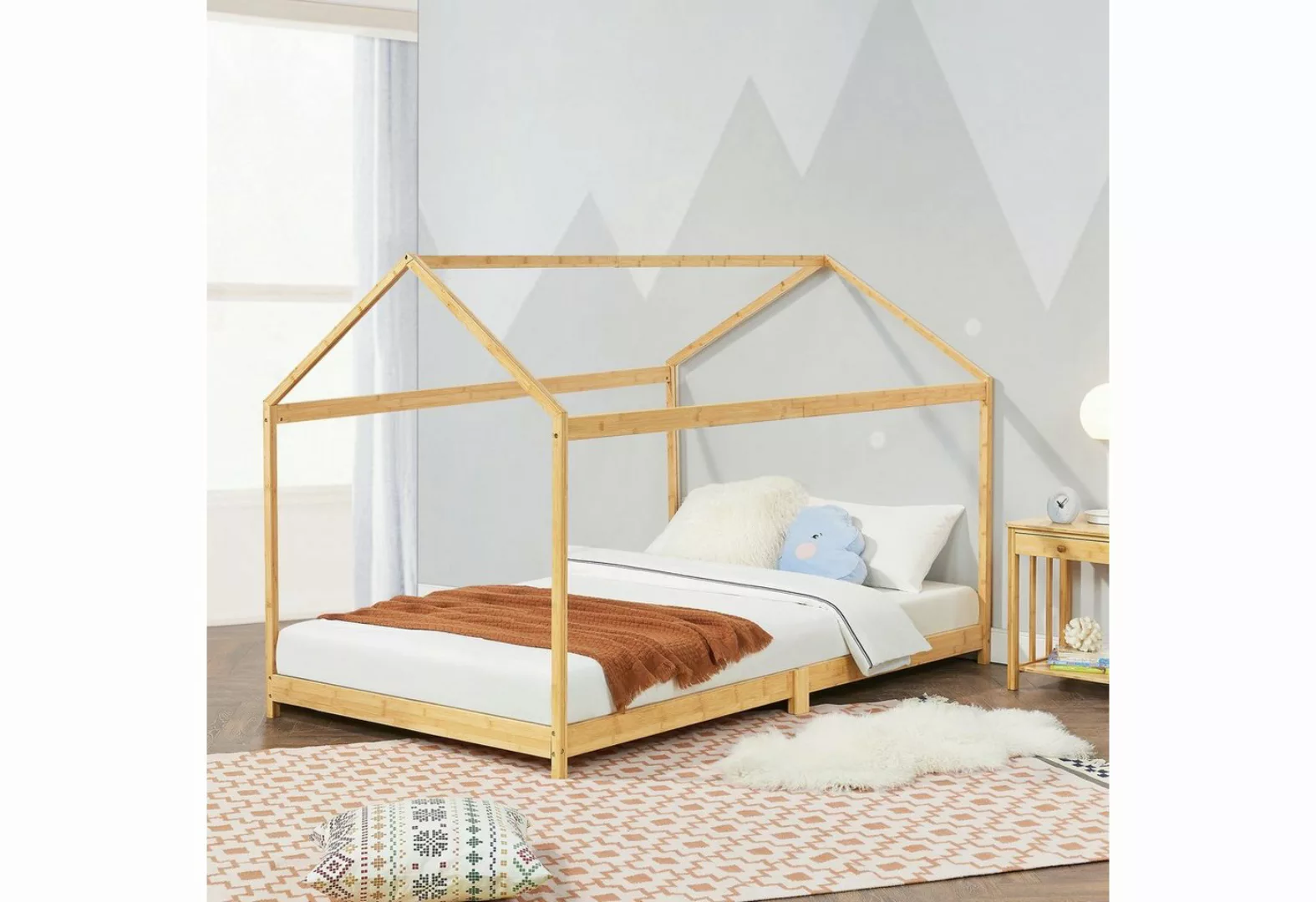 en.casa Kinderbett, »Vindafjord« Bambus Haus-Optik 70x140cm günstig online kaufen