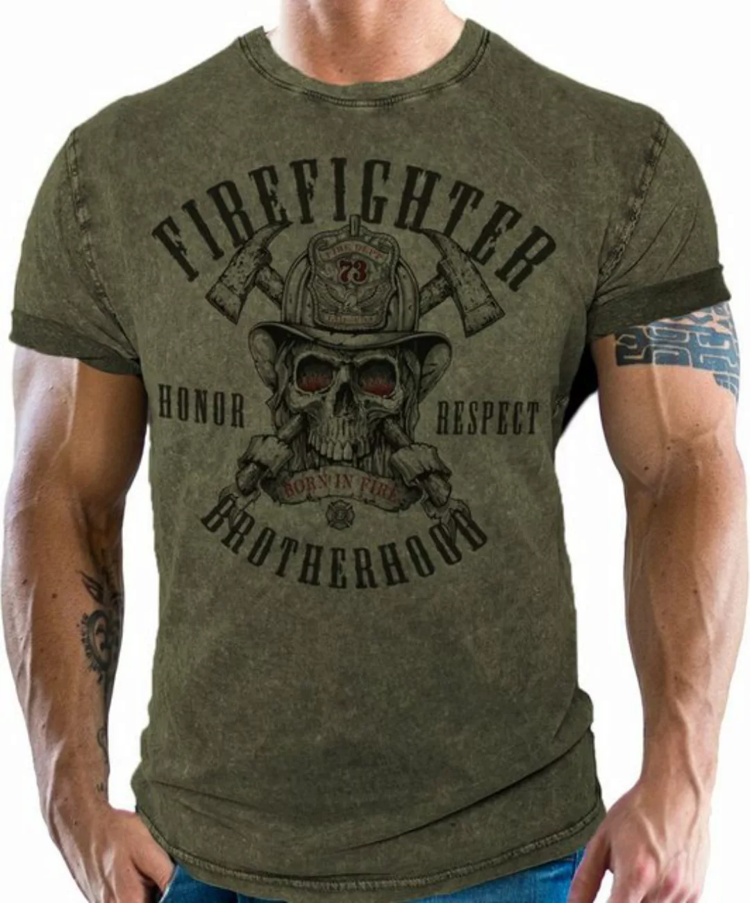LOBO NEGRO® T-Shirt im used vintage Look für Feuerwehr-Männer - Firefighter günstig online kaufen