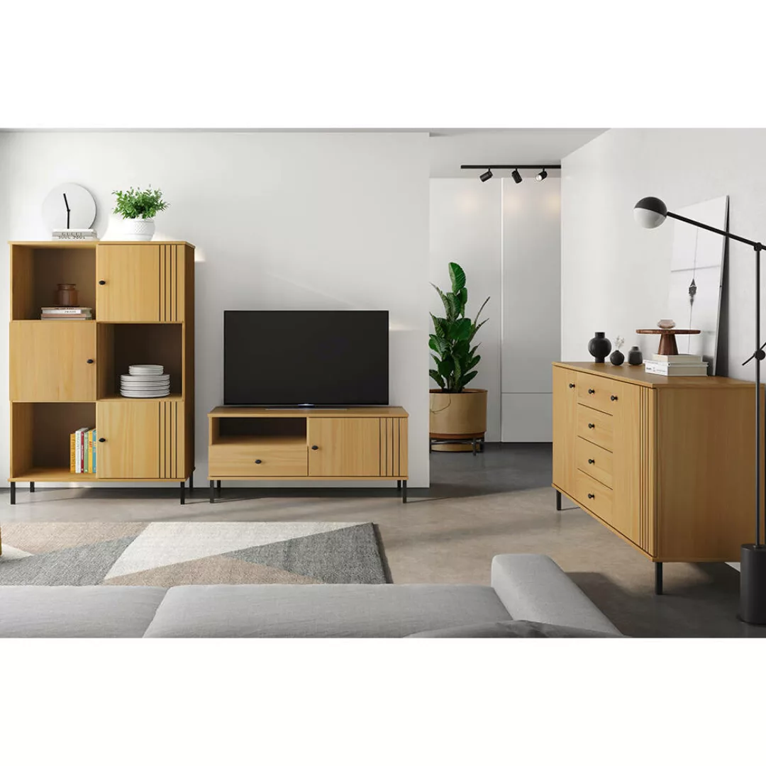 Wohnzimmer Set Massivholz Kiefer eichefarbig WILLOW-69, 3-teilig günstig online kaufen