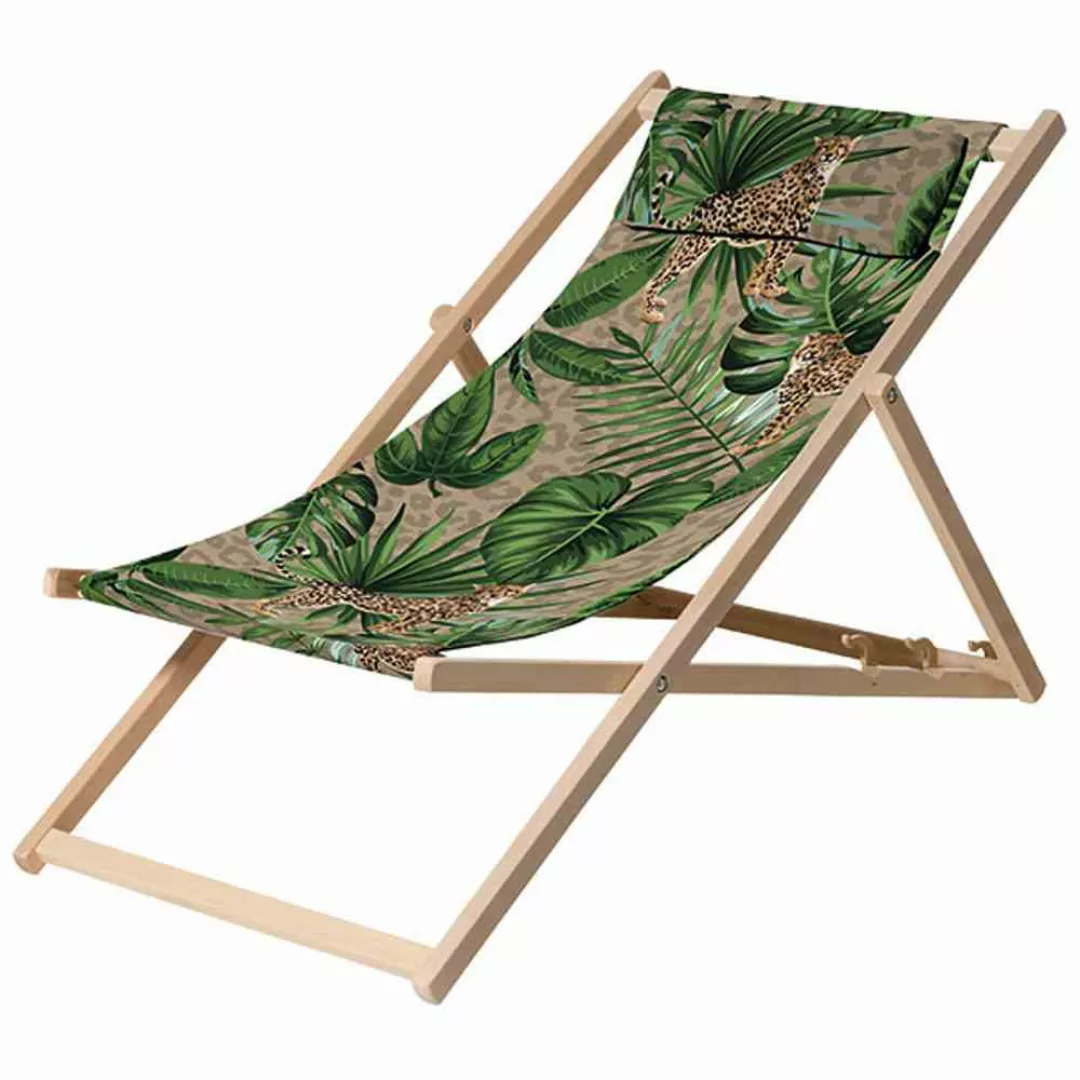 Liegestuhl aus Holz poppiger Palmenbezug günstig online kaufen
