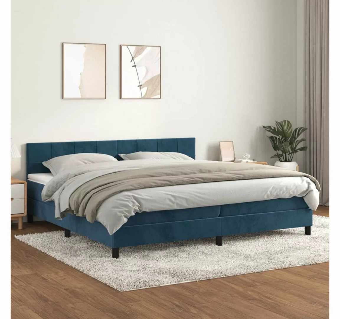 vidaXL Boxspringbett Boxspringbett mit Matratze Dunkelblau 200x200 cm Samt günstig online kaufen