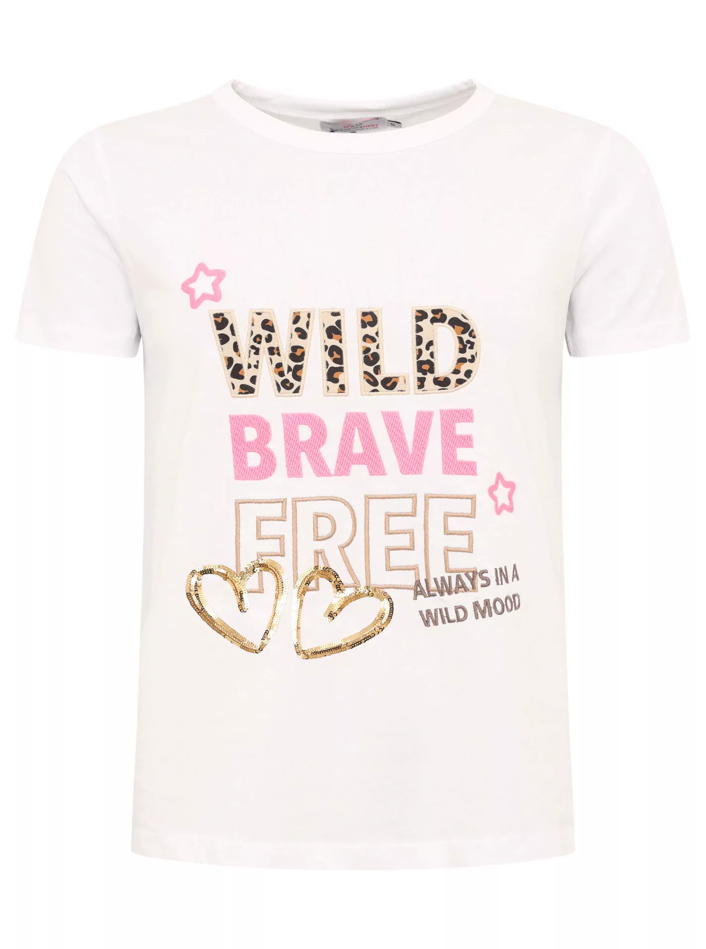 Zwillingsherz T-Shirt ""Wild Brave Free"", Leo-Muster, Pailletten, Kurzarm, günstig online kaufen