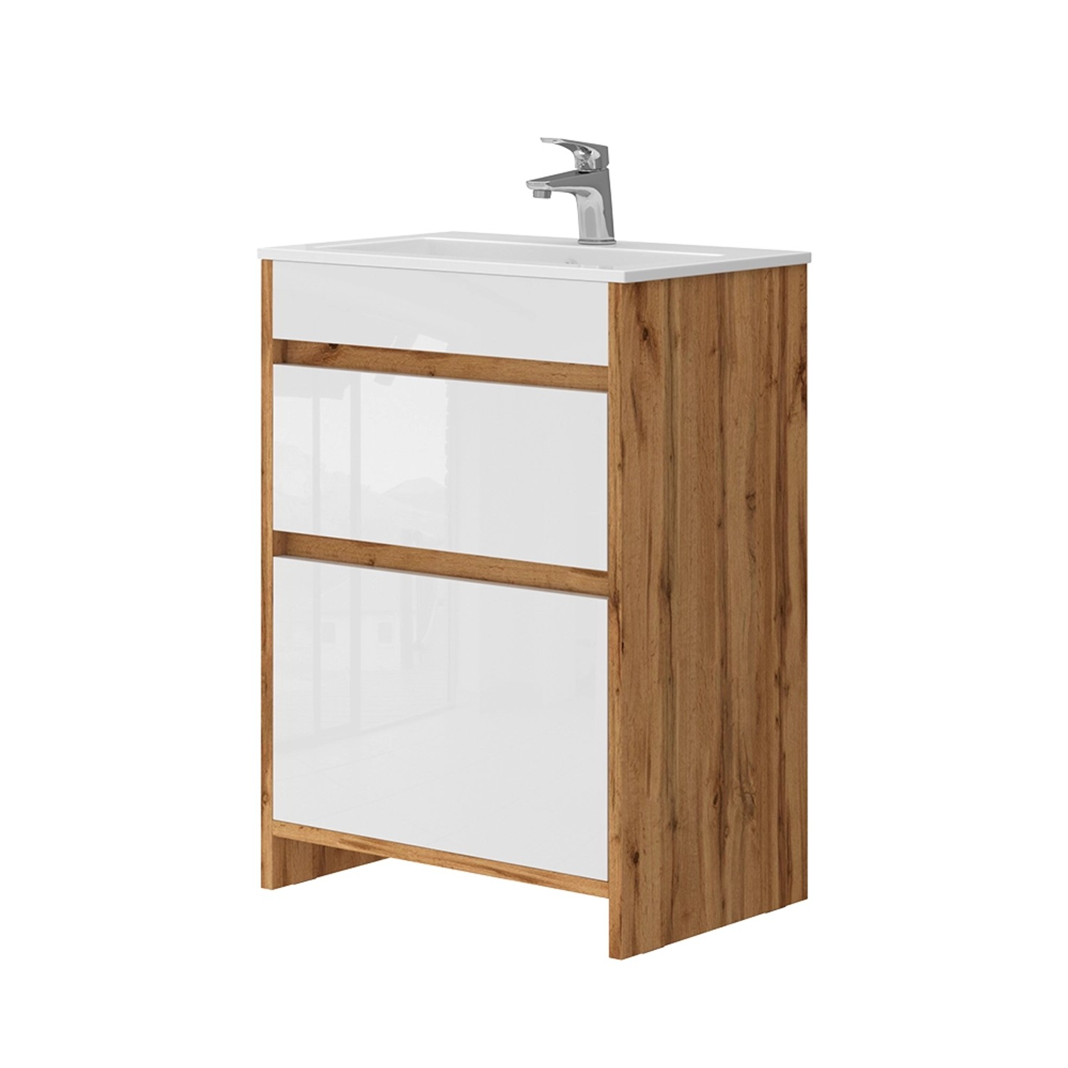 Vicco Badmöbel-Set Detmold Goldkraft Eiche/Weiß 2 Teile Unterschrank 60 cm günstig online kaufen