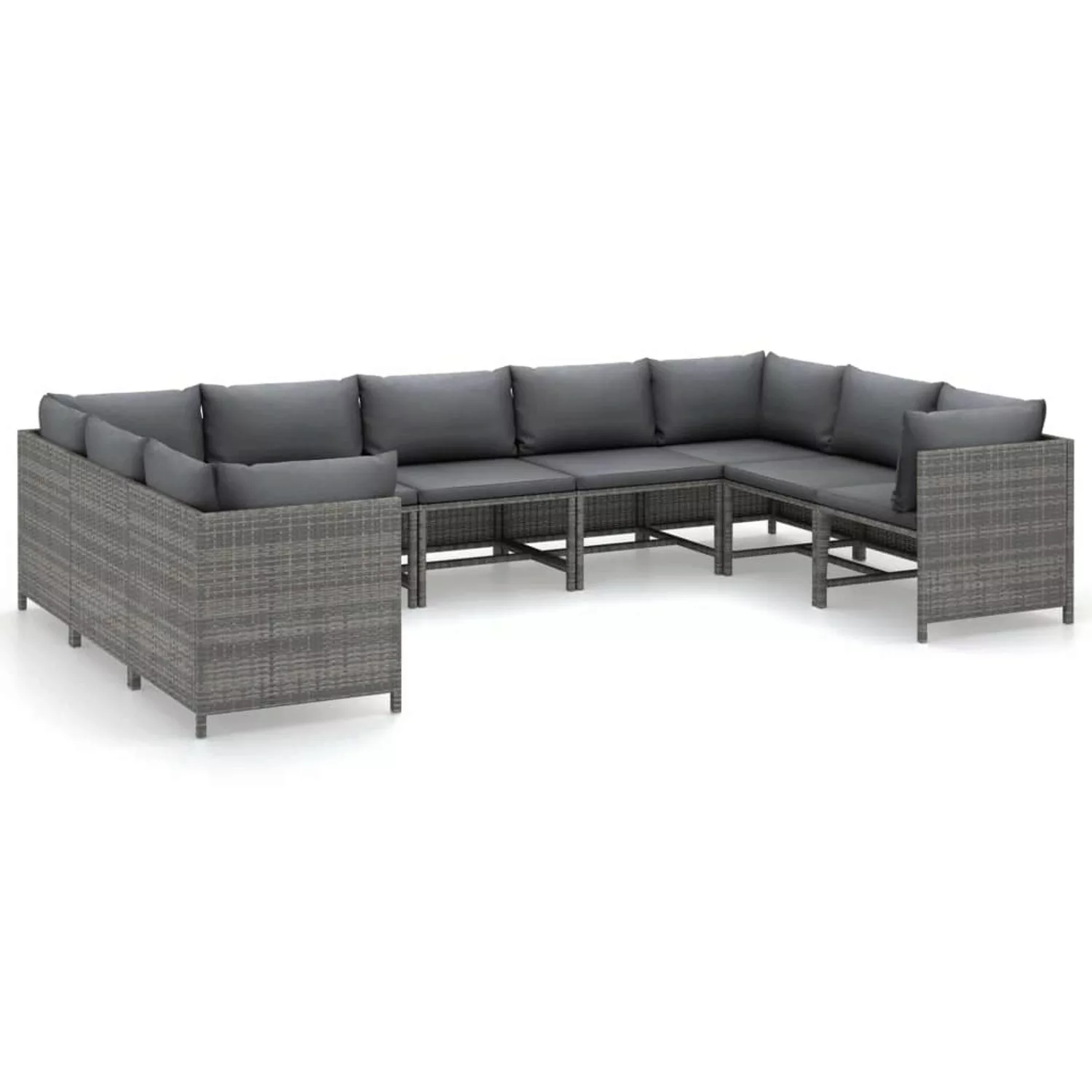 9-tlg. Garten-lounge-set Mit Kissen Poly Rattan Grau günstig online kaufen