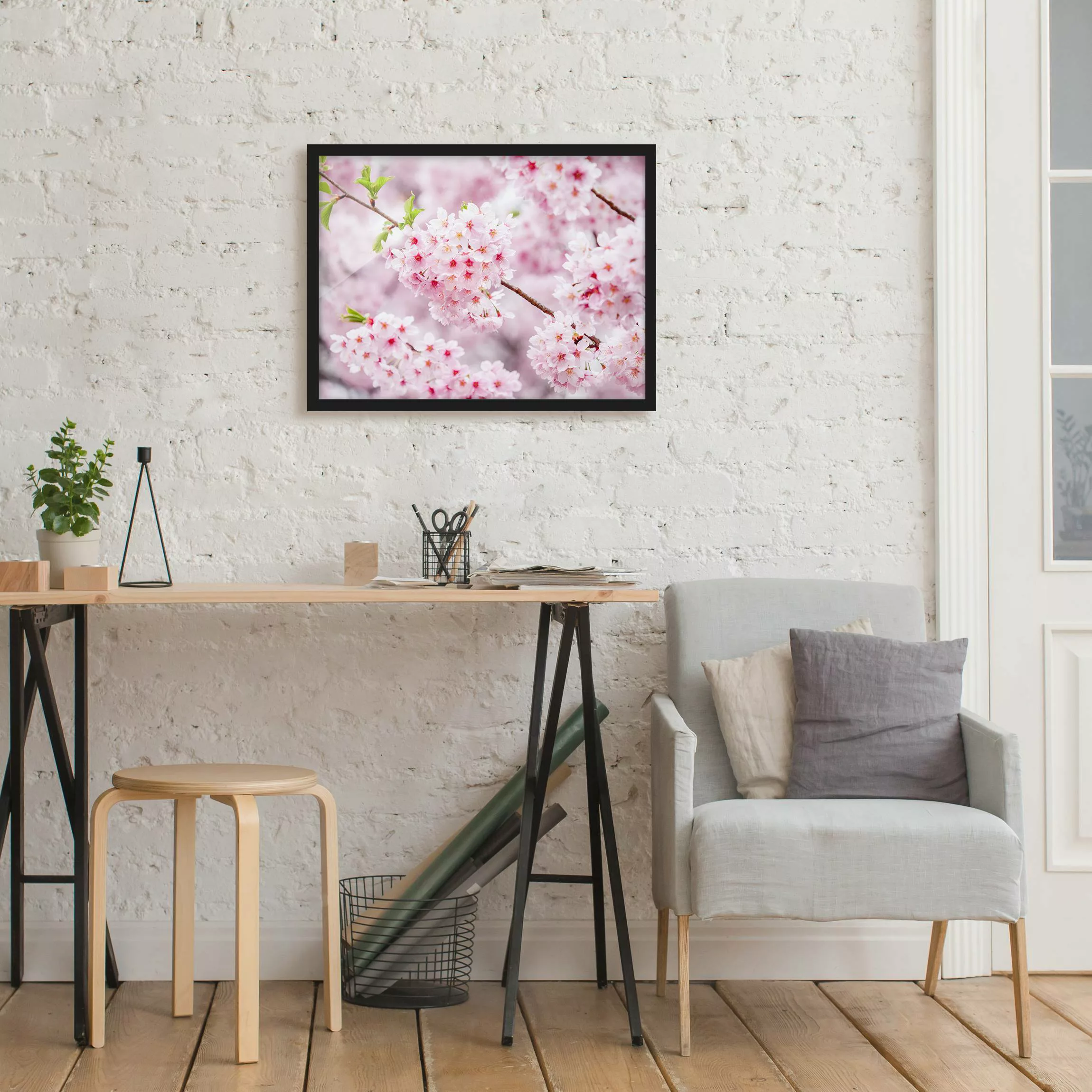 Bild mit Rahmen Japanische Kirschblüten günstig online kaufen
