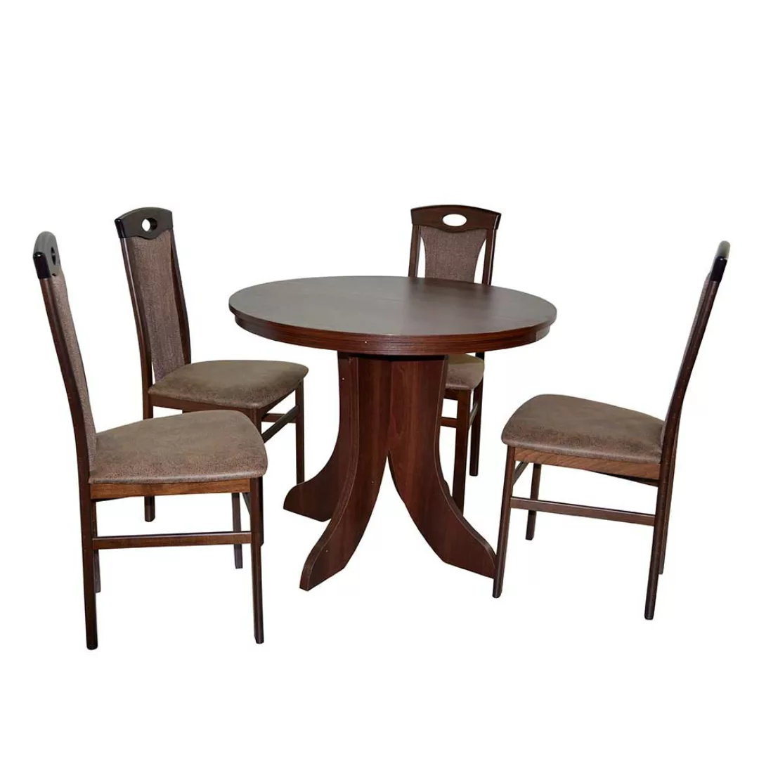 Esstisch mit 4 Stühlen in Nussbaumfarben Braun (fünfteilig) günstig online kaufen
