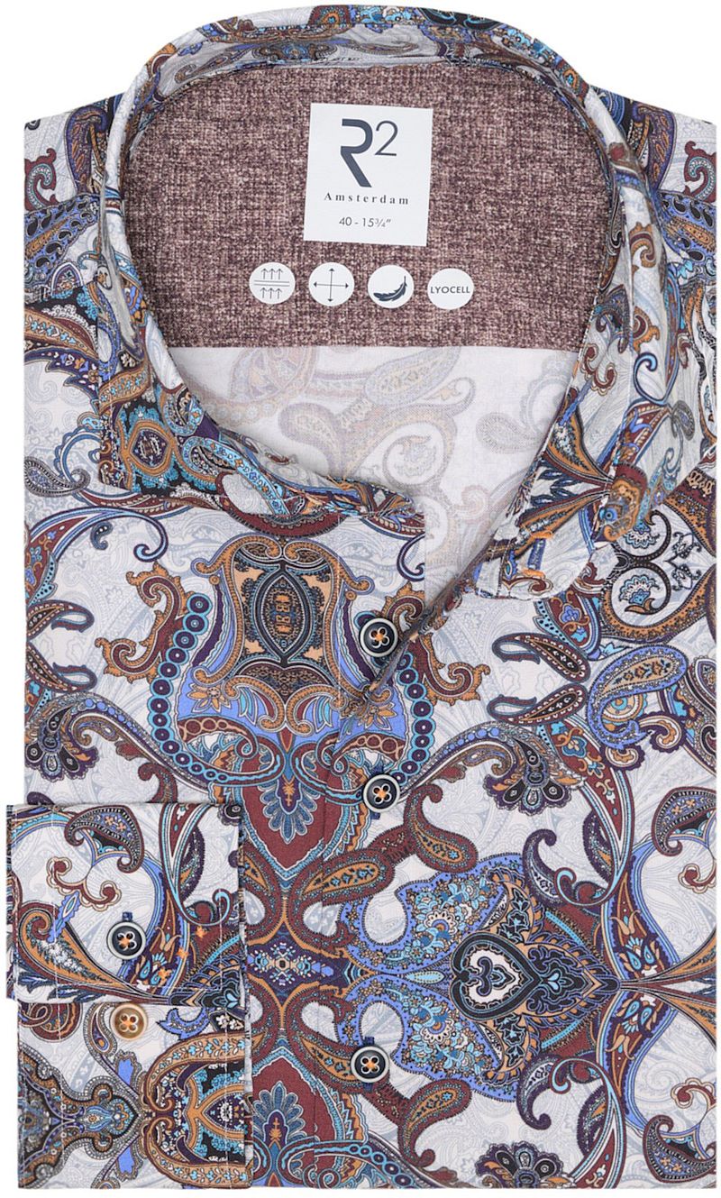 R2 Hemd Lyocell Paisley Multicolour - Größe 38 günstig online kaufen