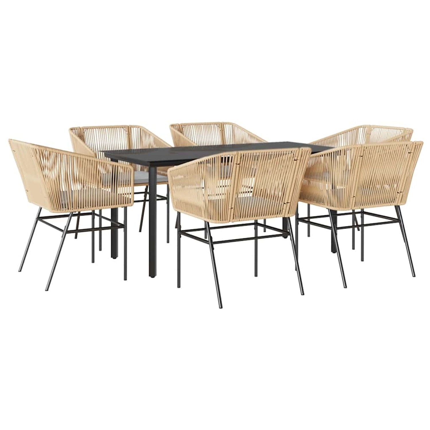 vidaXL 7-Tlg Garten-Essgruppe mit Kissen Braun Poly Rattan Glas 3334622 günstig online kaufen