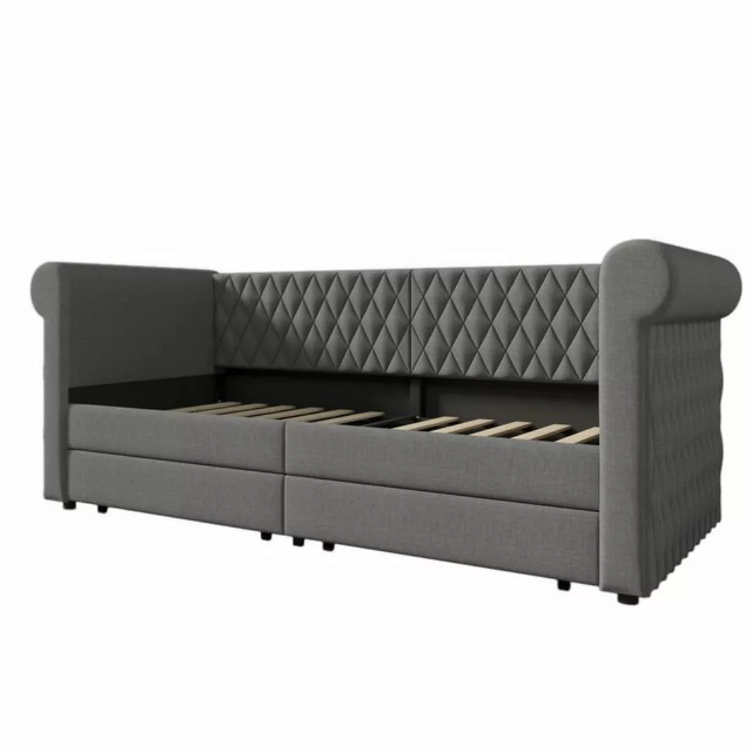 Oeryde Schlafsofa Vintage Kopfteil Polsterbett Sofabett 90x200 cm, Schlafso günstig online kaufen