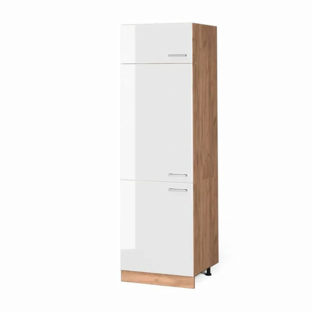 Vicco Kühlumbauschrank Küchenhochschrank R-Line 60 cm Goldkraft Weiß Hochgl günstig online kaufen