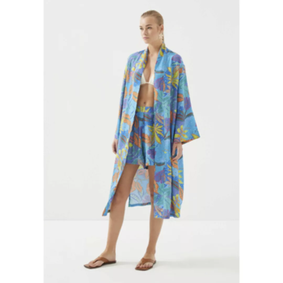 Just Like You  Strickjacken Blue Leaf Patterned Belted Kimono günstig online kaufen