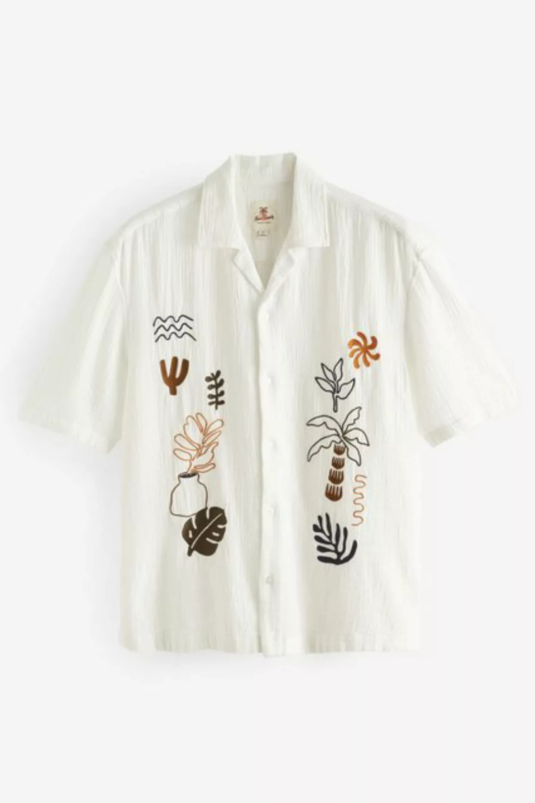 Next Kurzarmhemd Kurzärmeliges Jacquard-Hemd mit kubanischem Kragen (1-tlg) günstig online kaufen