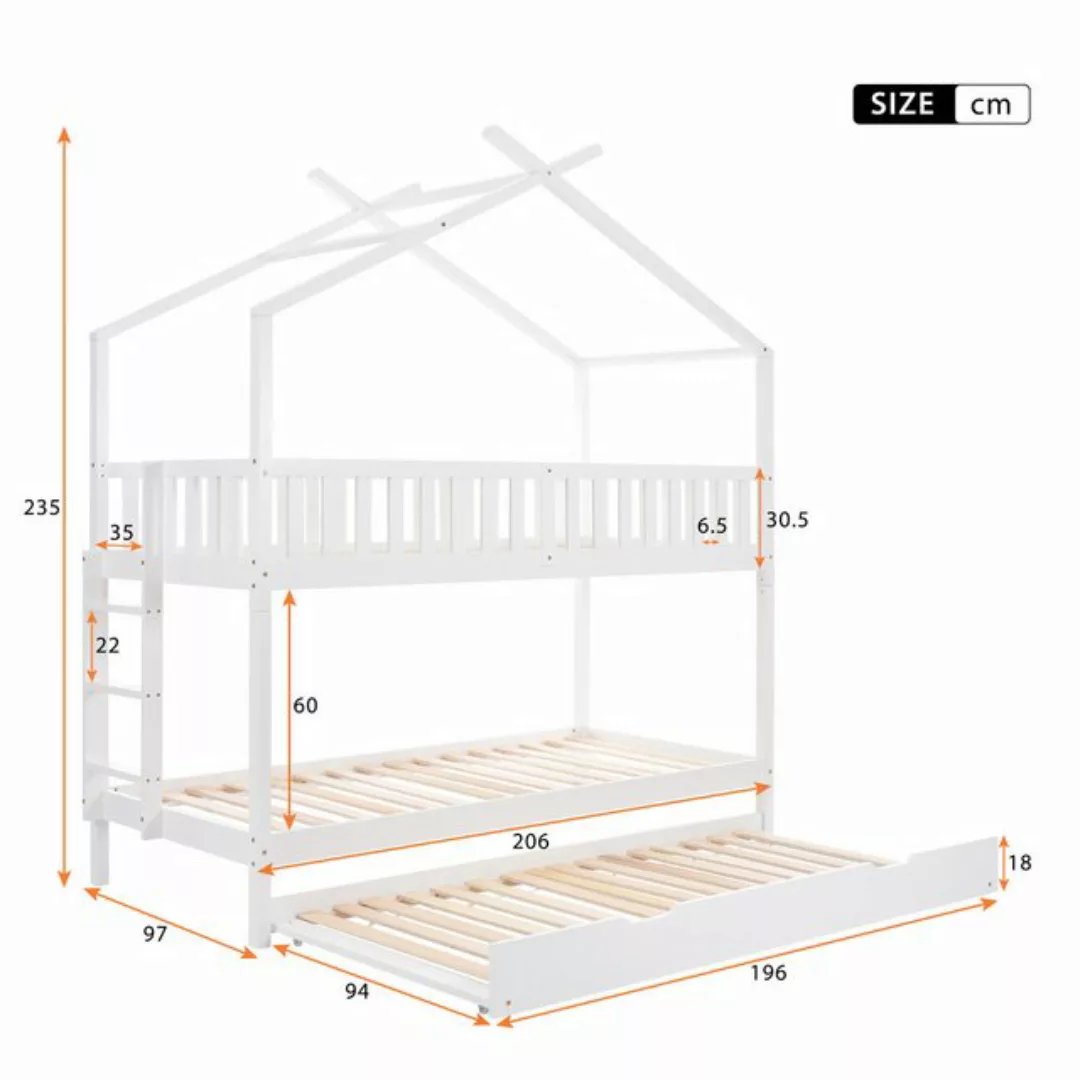 REDOM Kinderbett Jugendbett Hausbett (90x200cm Weiß ohne Matratze), Platzsp günstig online kaufen