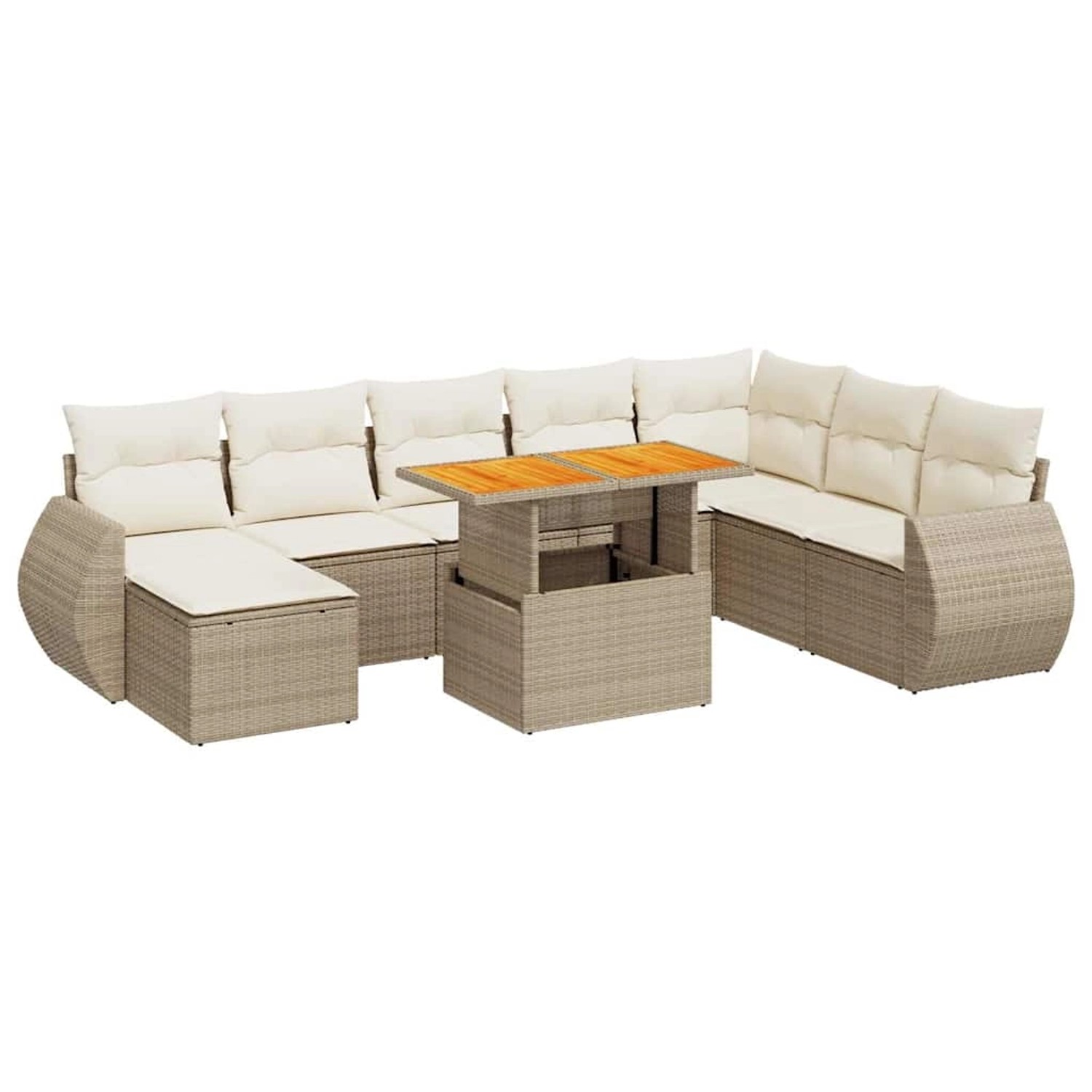 vidaXL 9-Tlg Garten-Sofagarnitur mit Kissen Beige Poly Rattan 3327299 günstig online kaufen