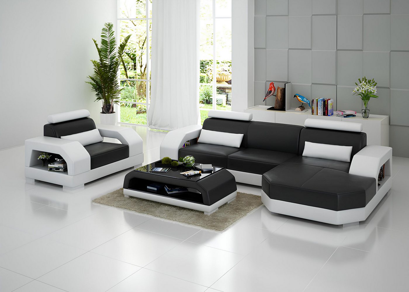 Xlmoebel Sofa Modernes Ecksofa aus Leder mit Wohnlandschaft und einem Sesse günstig online kaufen