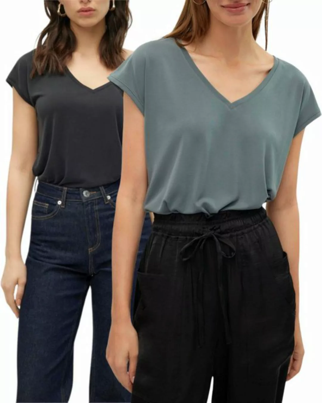 Vero Moda T-Shirt (2er-Pack) Basic Shirt mit V-Ausschnitt im Doppelpack günstig online kaufen