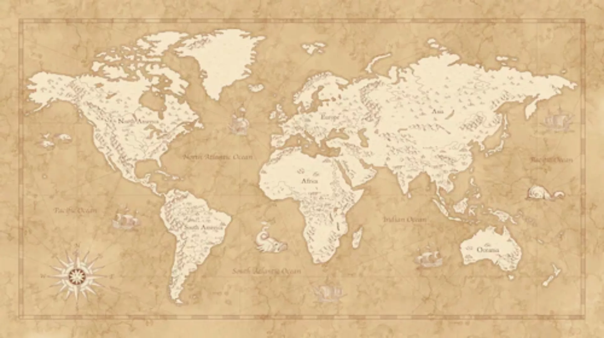 Komar Vliestapete »Vintage World Map«, 500x280 cm (Breite x Höhe) günstig online kaufen