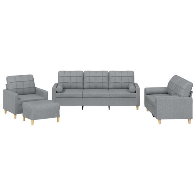 vidaXL Sofa Sofagarnitur mit Kissen Stoff, mit Zierkissen + Hocker, Hellgra günstig online kaufen