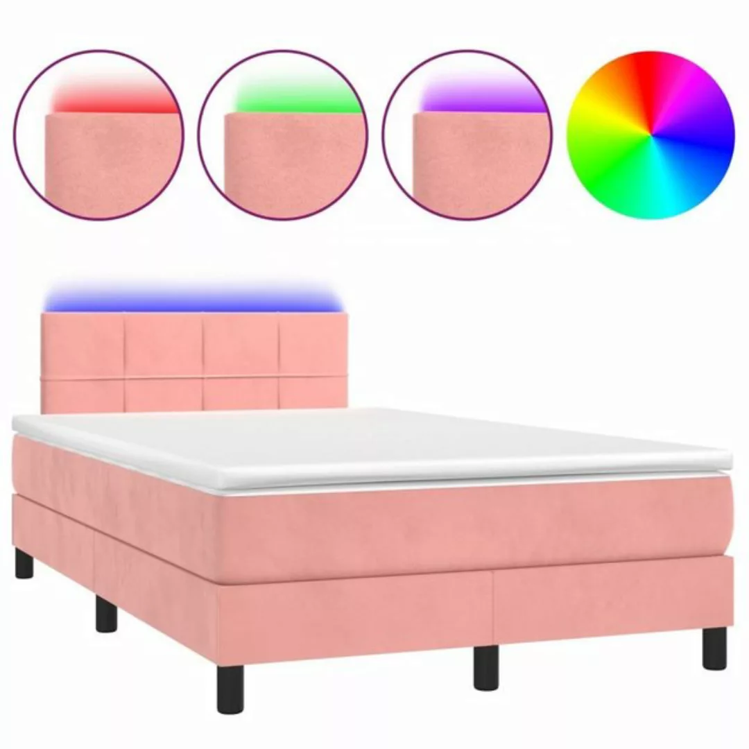 vidaXL Bettgestell Boxspringbett mit Matratze LED Rosa 120x200 cm Samt Bett günstig online kaufen