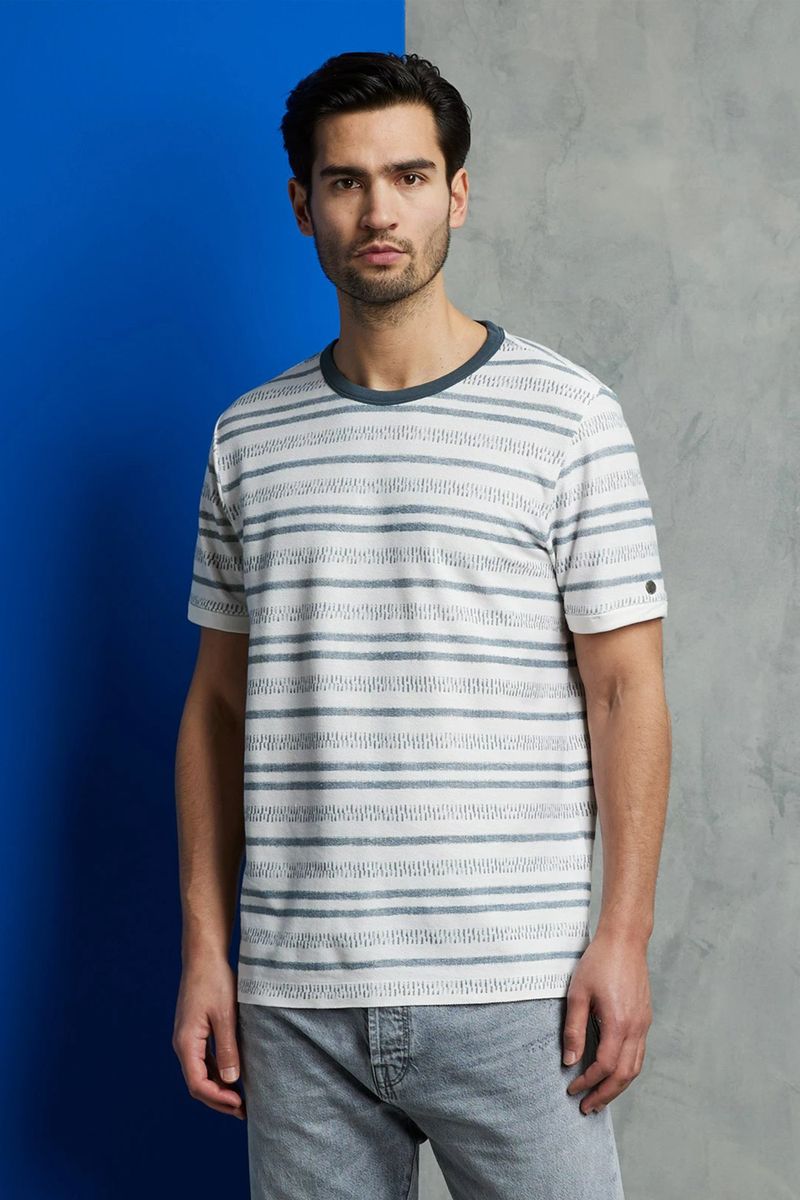 Cast Iron T Shirt Streifen Gebrochenes Weiß - Größe M günstig online kaufen