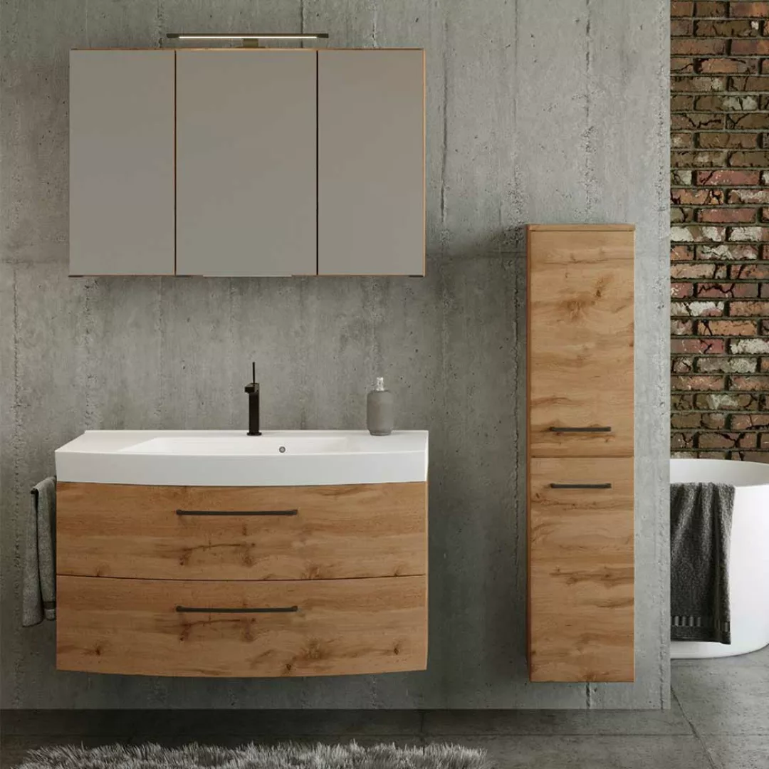 Hochwertiges Badmöbel Set mit Spiegelschrank inklusive Waschbecken (dreitei günstig online kaufen