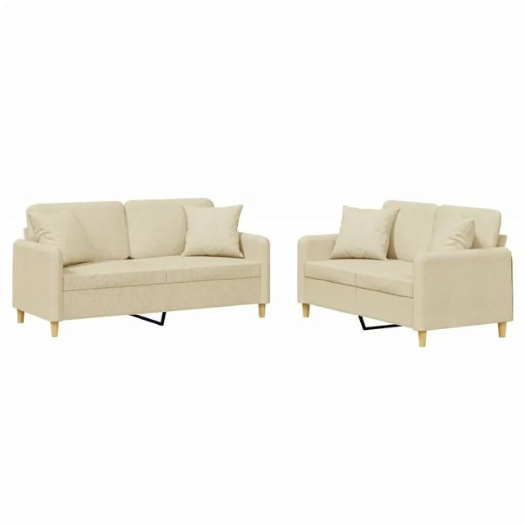 vidaXL Sofa 2-tlg. Sofagarnitur mit Kissen Creme Stoff günstig online kaufen