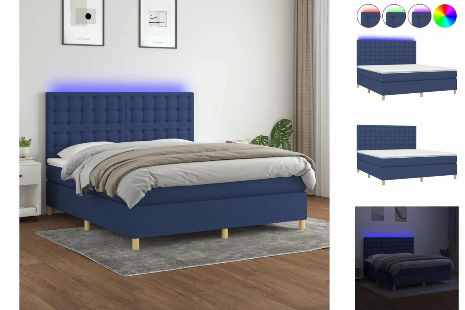 vidaXL Boxspringbett Boxspringbett mit Matratze LED Blau 160x200 cm Stoff B günstig online kaufen