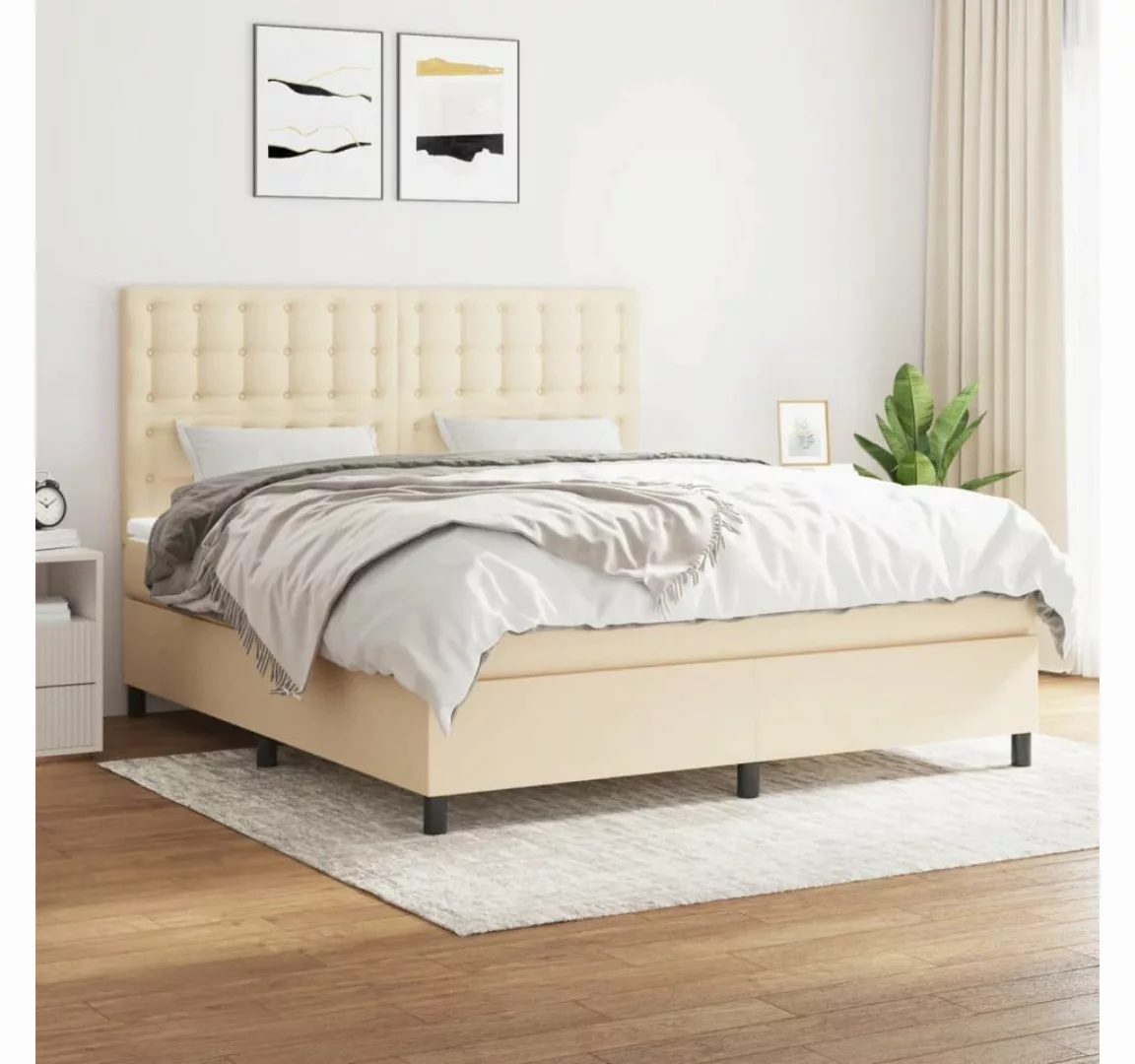 vidaXL Boxspringbett Boxspringbett mit Matratze Creme 160x200 cm Stoff Bett günstig online kaufen