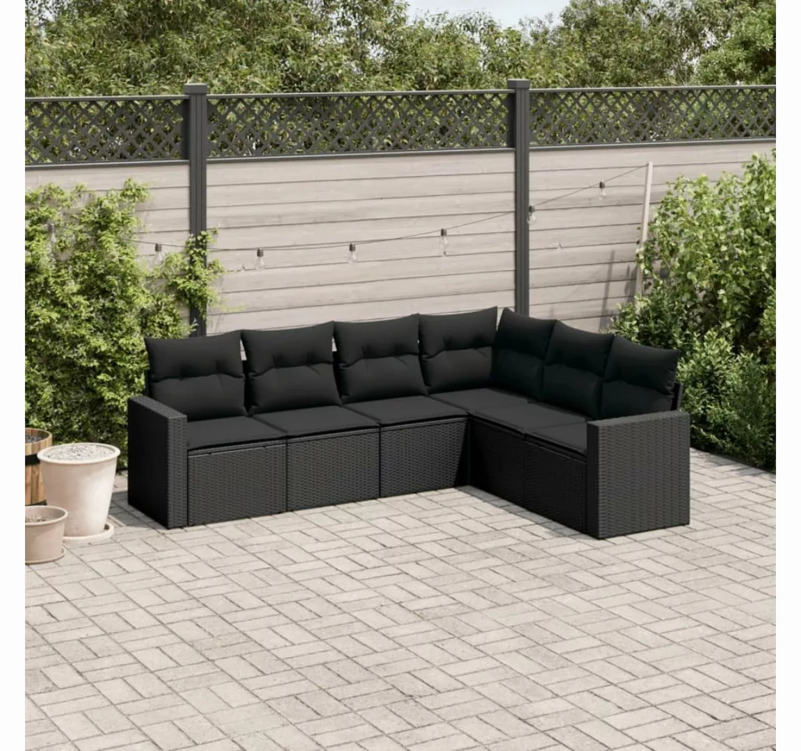 vidaXL Loungesofa 6-tlg. Garten-Sofagarnitur mit Kissen Schwarz Poly Rattan günstig online kaufen