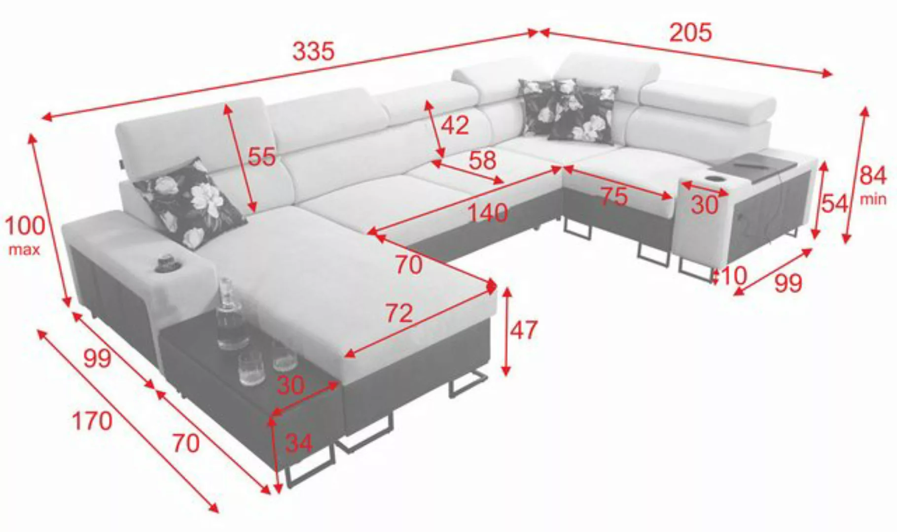 Möbel für Dich Wohnlandschaft Melody IV in U-Form mit USB, Ablagen und ande günstig online kaufen