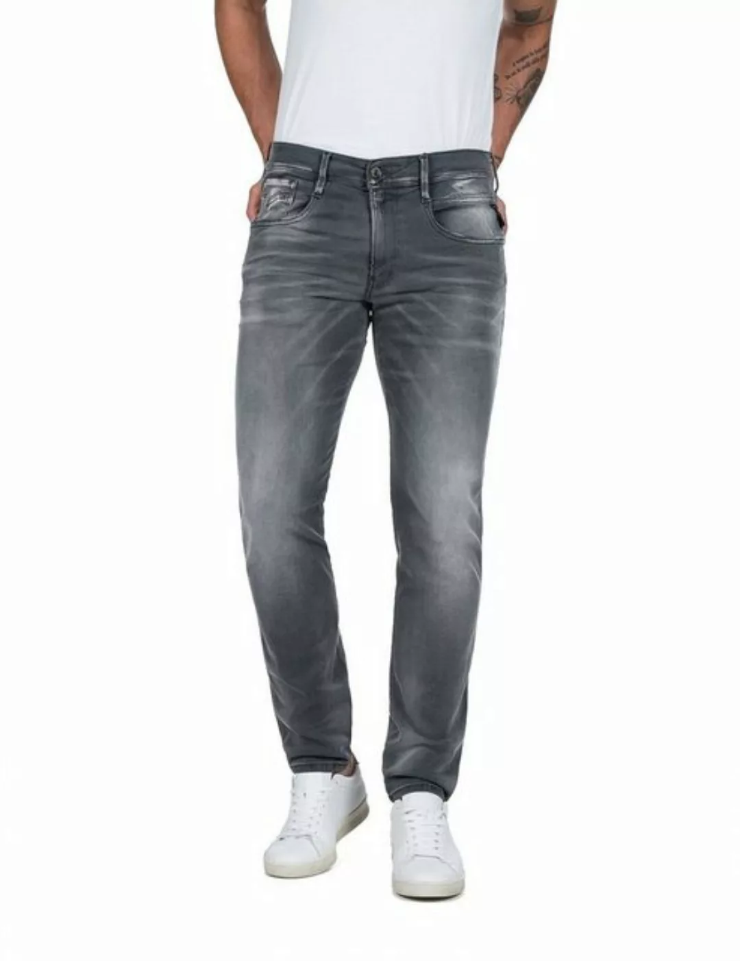 Replay Herren Jeans Anbass - Slim Fit - Grau - Medium Grey Hyperflex Denim günstig online kaufen