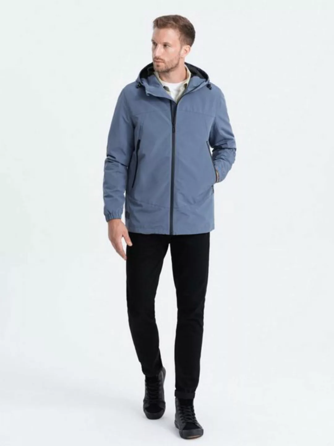 OMBRE Allwetterjacke Herren-Übergangsjacke mit Kapuze - blau V3 OM-JANP-22F günstig online kaufen